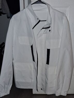 SHEIN White Windbreaker Jacket with Black Trim
